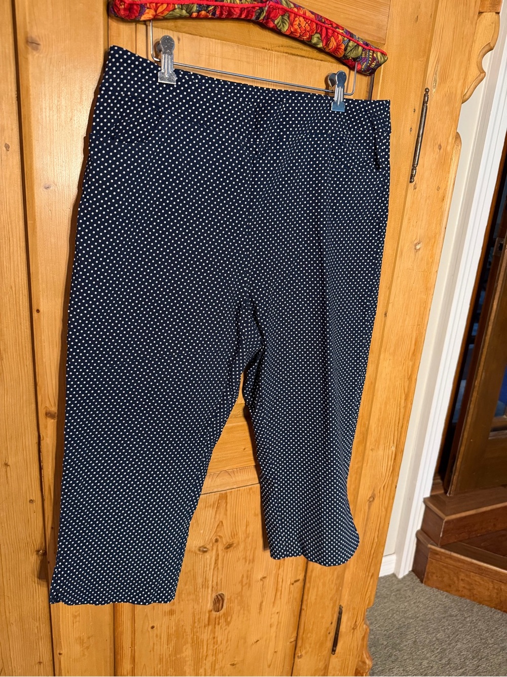 Kate Park Navy Blue Polka Dot Capri Pants Sz 1X